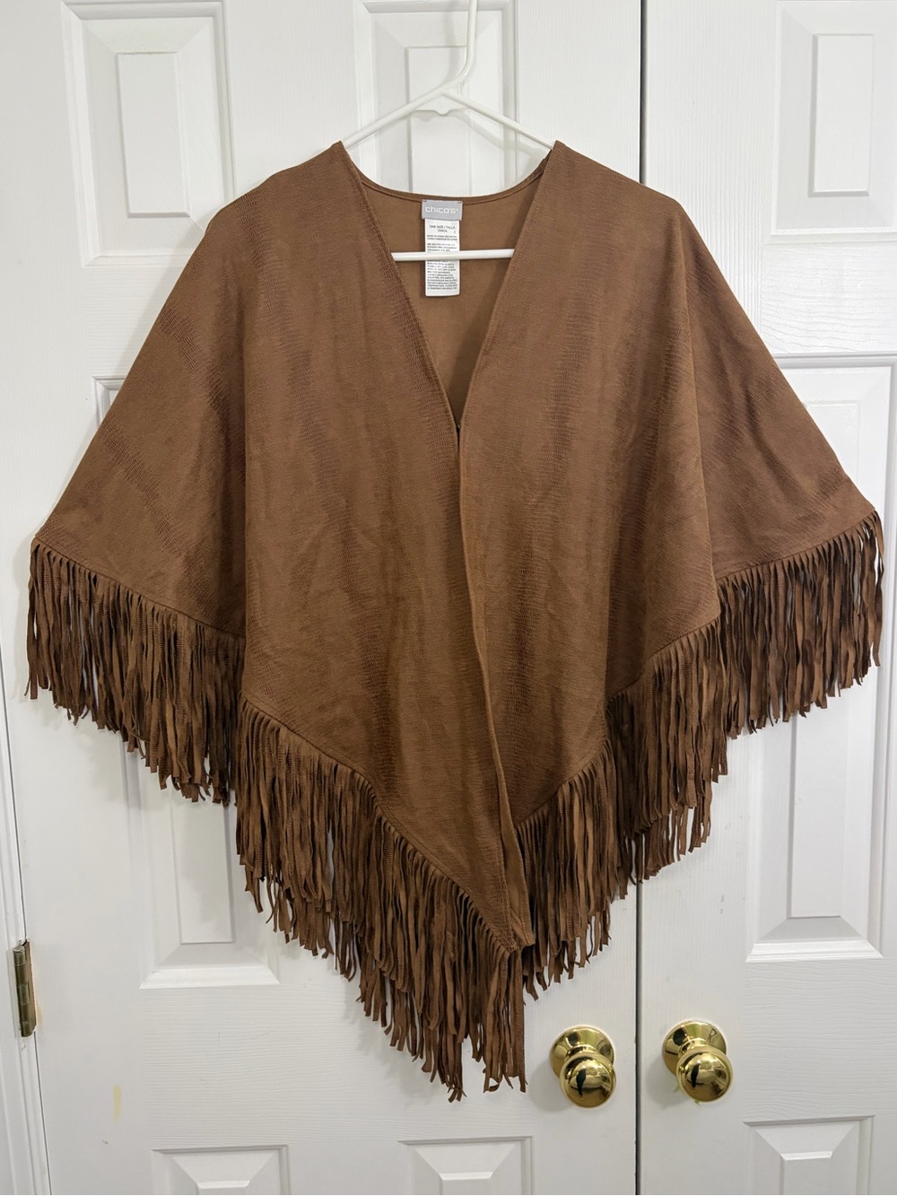 Chico’s Brown Fringe Hook & Eye Closure Western Poncho Wrap OS